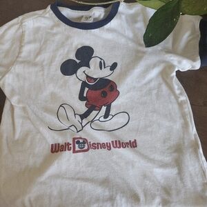 Disney White Navy Ringer Tee with Mickey Mouse and Red Accents